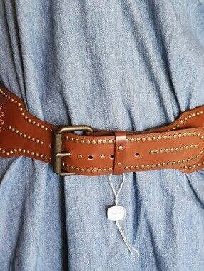 Studded And Laced Contoyr Leather Belt in Whiskey